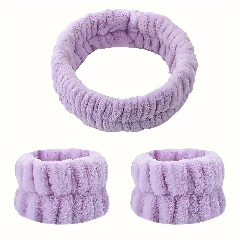 Coral Velvet Facial High-elastic Makeup Hairband Face Wash Wristband Set - Face Wash, Facial Mask, Skin Care