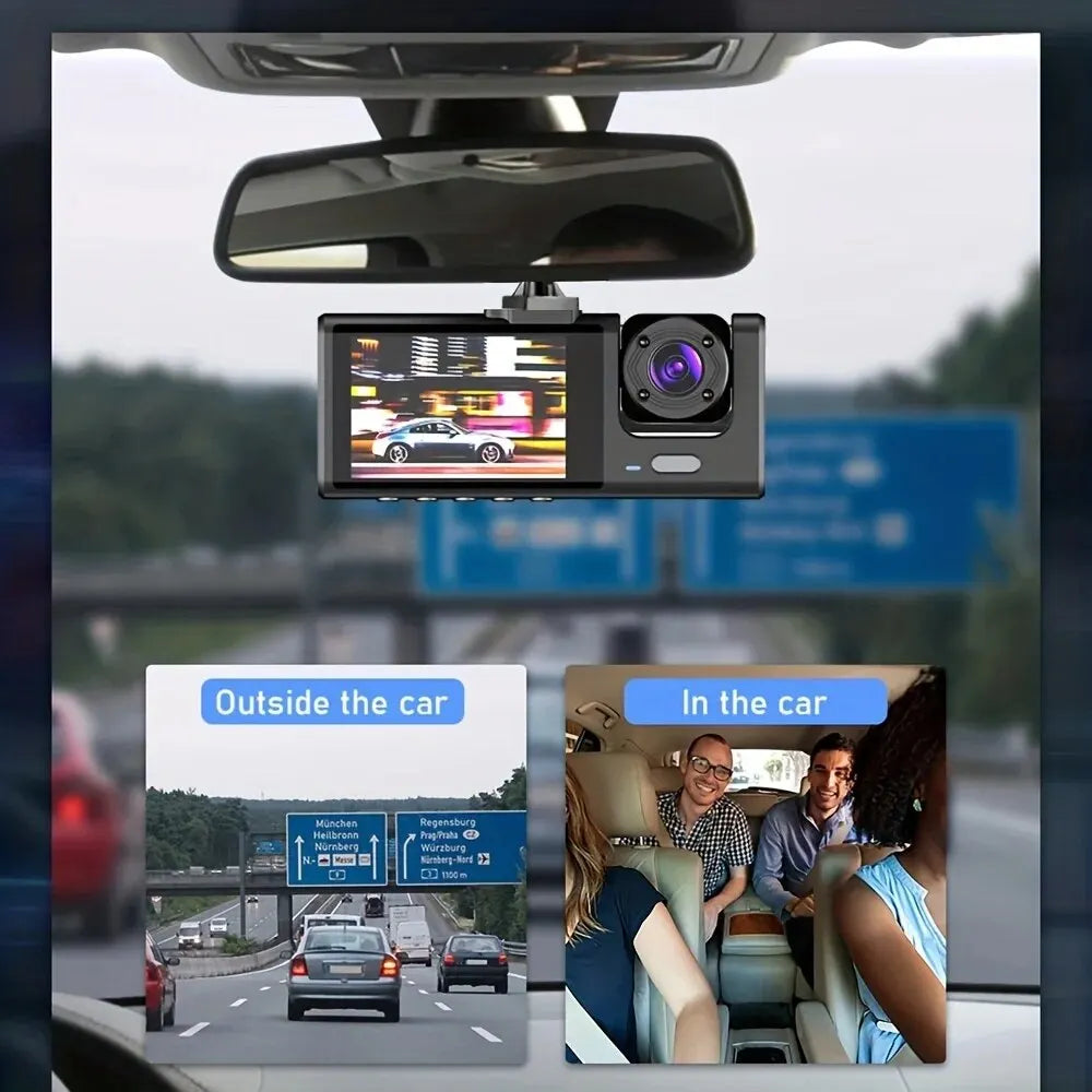 1080P Dashcam mit 3 Kameras, IR-Nachtsicht, Loop-Aufnahme & 2" Display – zuverlässiger Schutz und klare Aufnahmen bei Tag & Nacht.