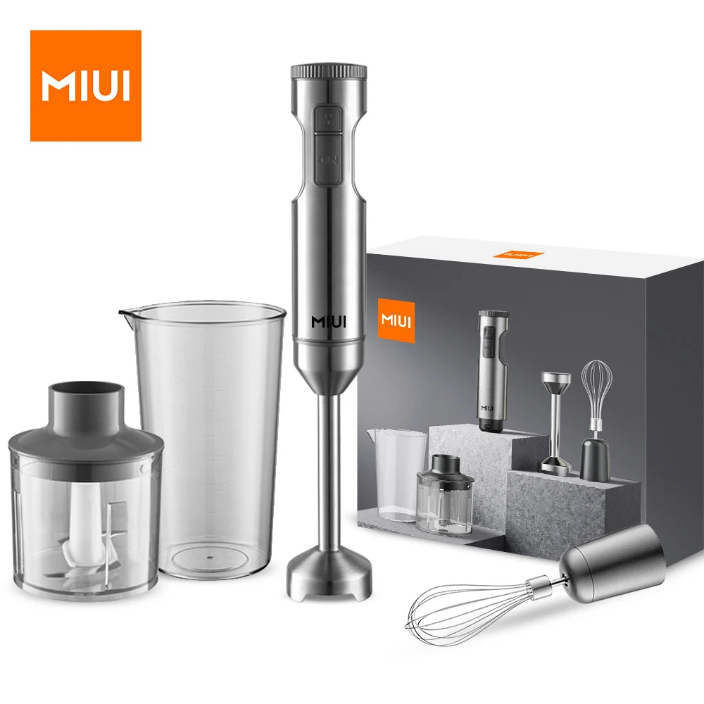 Stabmixer 4-in-1 mit 1000W Leistung – Edelstahlgehäuse, inkl. 700ml Mixbecher, 500ml Zerkleinerer & Schneebesen, ideal für vielseitige Küchenaufgaben.