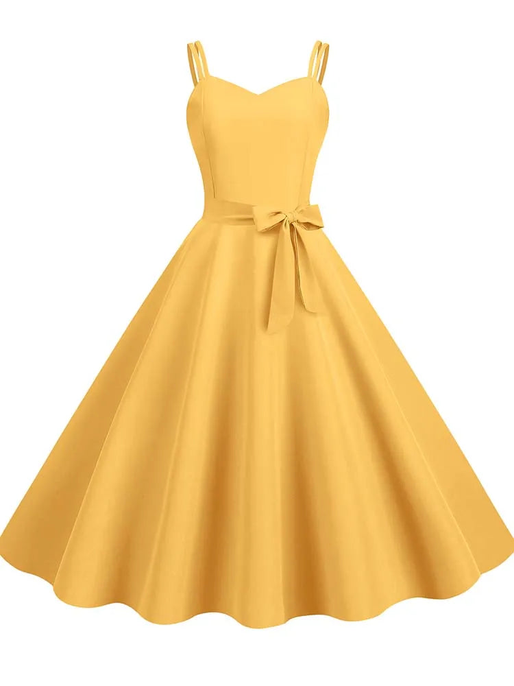 Spaghetti-Träger Midi-Kleid – Ärmelloses Kleid mit hoher Taille, Elegantes Vintage-Design für Partys