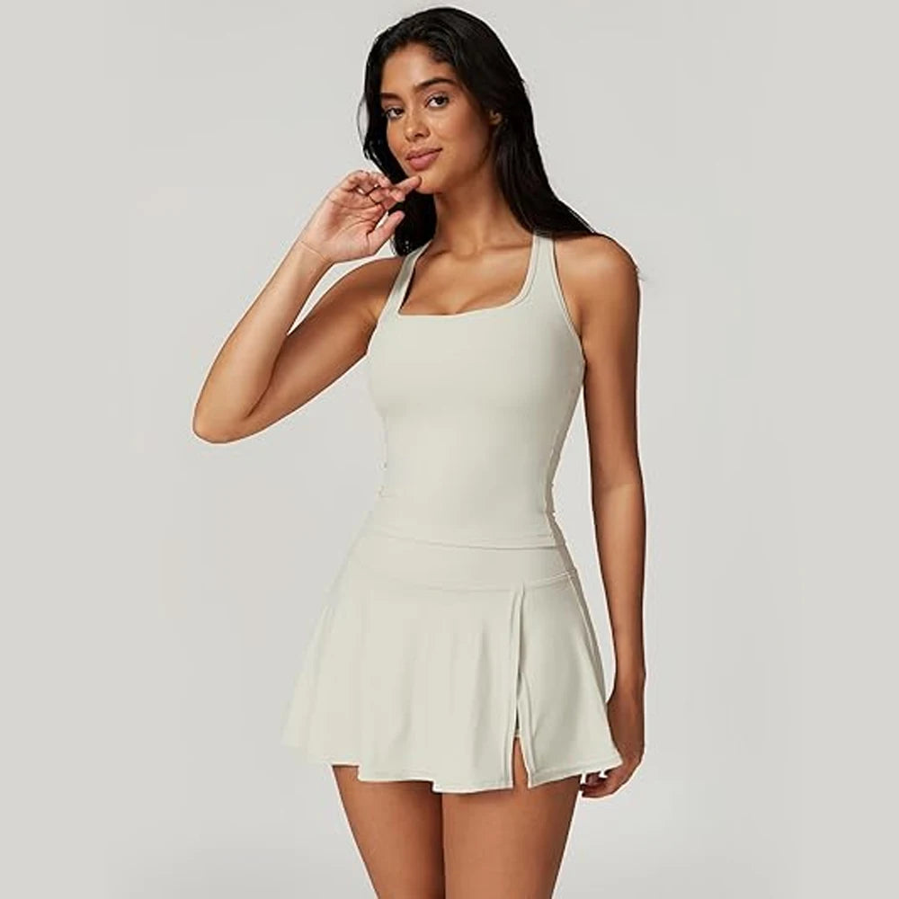 2-teiliges Tennis-Set mit Crop-Top & Minirock mit Schlitz – sportlich, figurbetont und ideal für Tennis, Golf oder Workout.