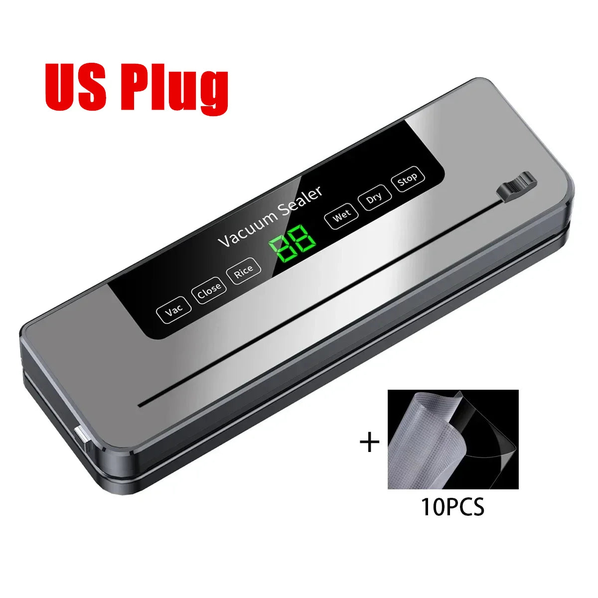 Elektrisches Vakuumiergerät für trockene & feuchte Lebensmittel – mit integriertem Folienschneider, ideal zur platzsparenden Aufbewahrung.