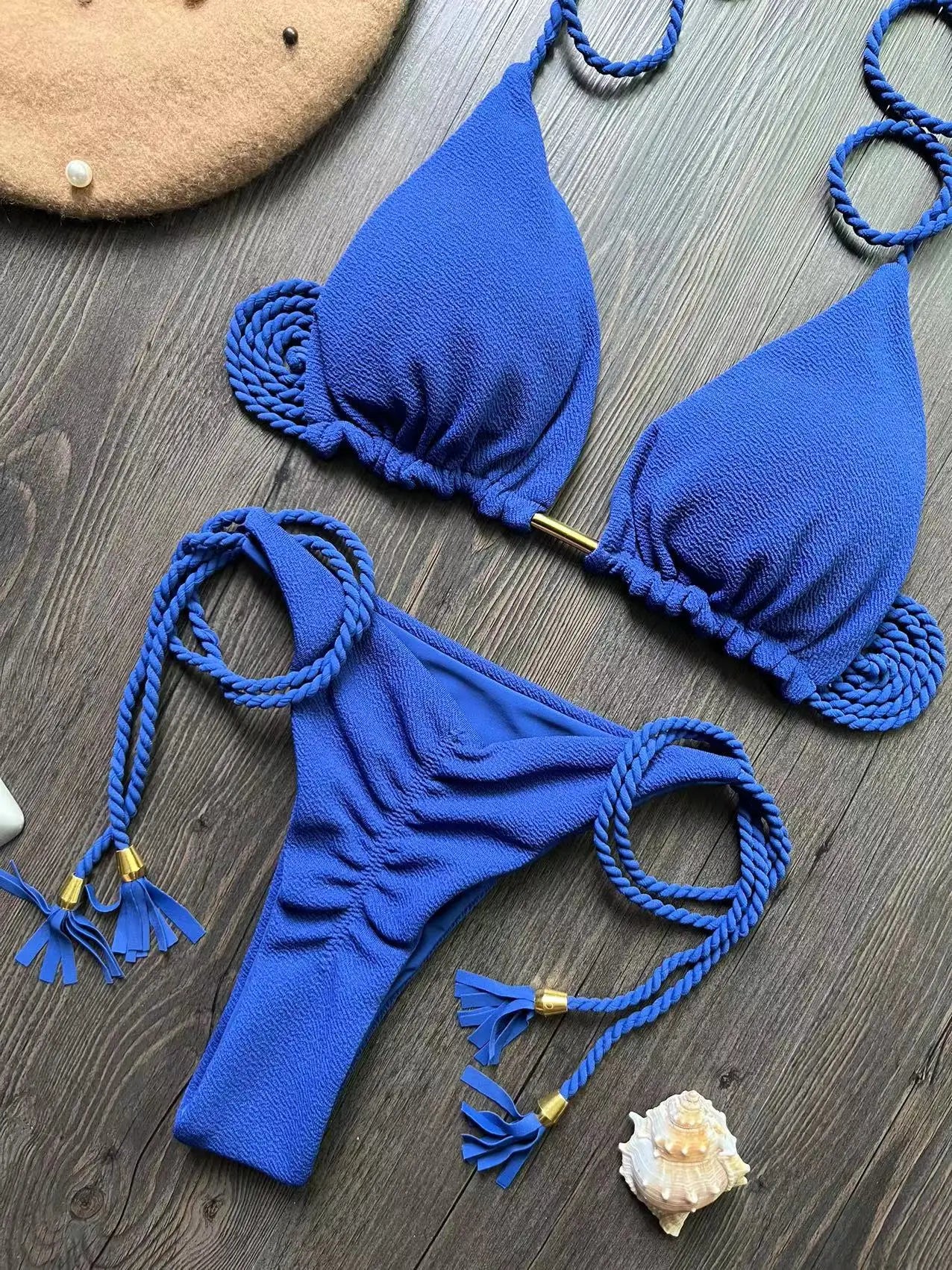 Bikini en bande tressée – Ensemble triangle deux pièces au style brésilien
