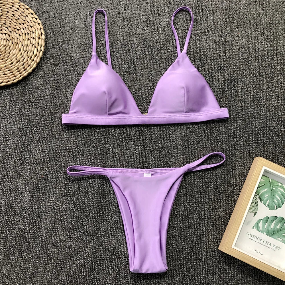 Push-Up Bikini Set – Zweiteiliges Low-Waist Halter-Design in 9 Farben