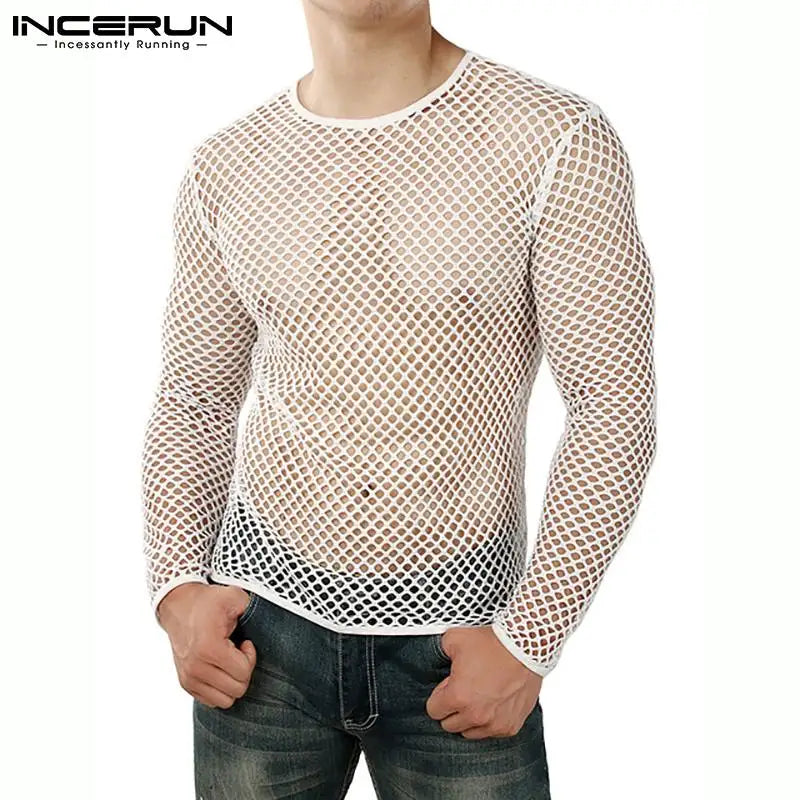 Transparentes Mesh-Longsleeve mit Rundhals – leicht, auffällig und perfekt für stylische Streetwear oder den Club.