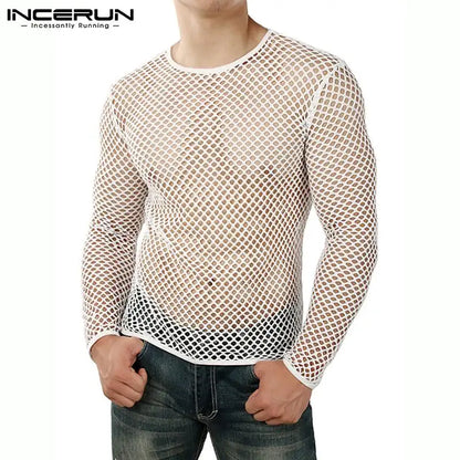 Transparentes Mesh-Longsleeve mit Rundhals – leicht, auffällig und perfekt für stylische Streetwear oder den Club.