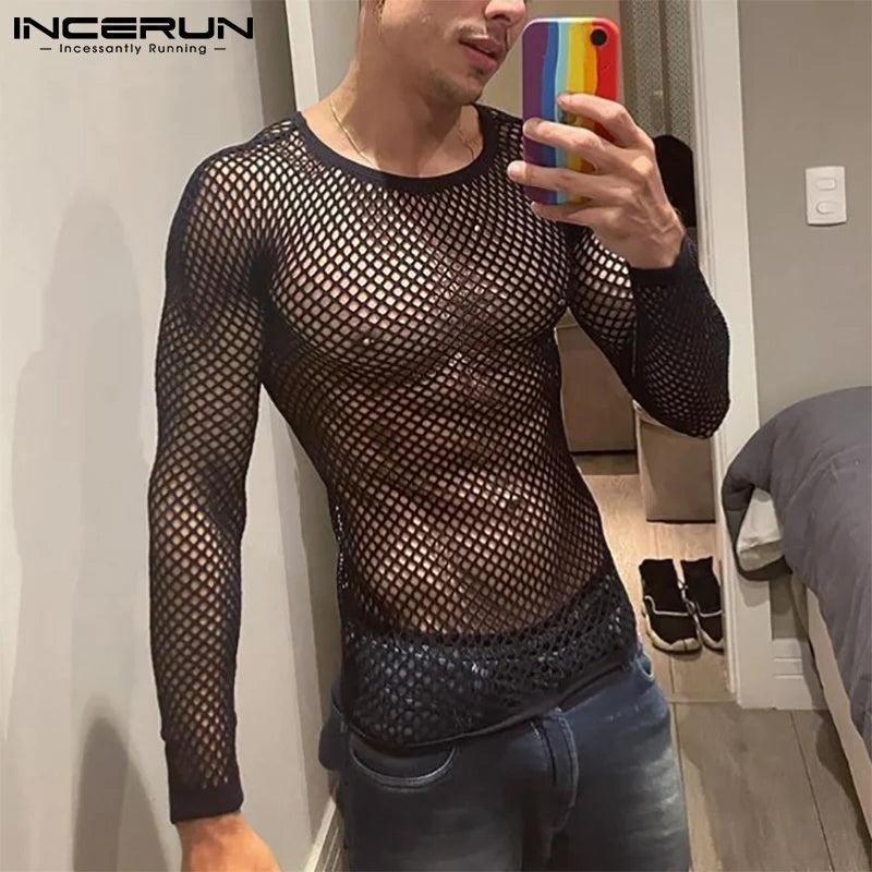 Transparentes Mesh-Longsleeve mit Rundhals – leicht, auffällig und perfekt für stylische Streetwear oder den Club.