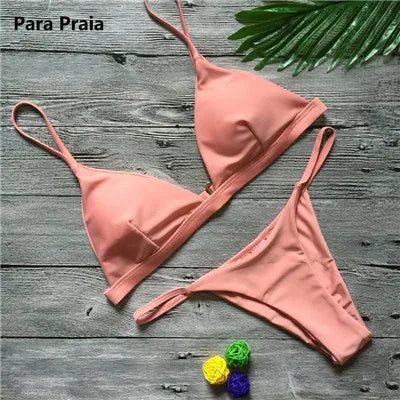 Push-Up Bikini Set – Zweiteiliges Low-Waist Halter-Design in 9 Farben