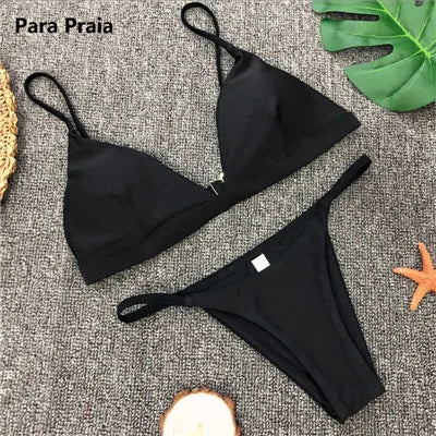 Push-Up Bikini Set – Zweiteiliges Low-Waist Halter-Design in 9 Farben