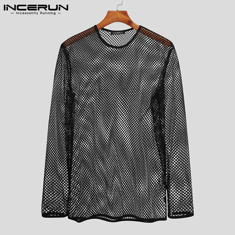 Transparentes Mesh-Longsleeve mit Rundhals – leicht, auffällig und perfekt für stylische Streetwear oder den Club.