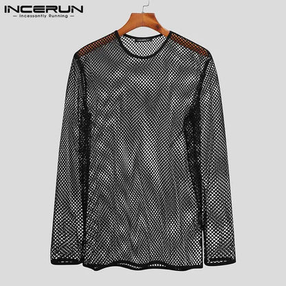 Transparentes Mesh-Longsleeve mit Rundhals – leicht, auffällig und perfekt für stylische Streetwear oder den Club.