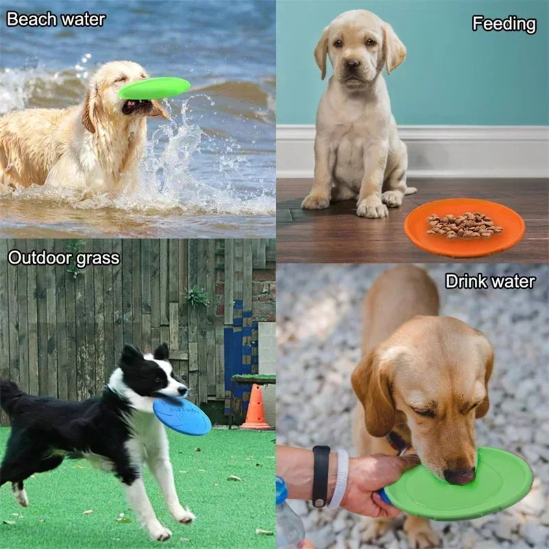 Bunter Hundespiel-Frisbee aus Silikon – flexibel, bissfest und ideal für interaktives Training & Spiel im Freien.