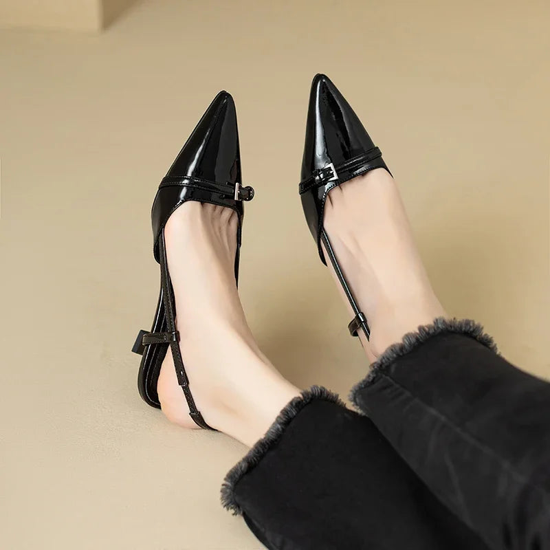 Pointed Toe Sexy Mid Heels Party Shoes Women Sandals Designer Summer Brand Pumps Slingback Casual Shoes Dress Slippers 2023 New