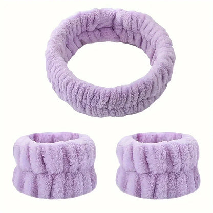 Coral Velvet Facial High-elastic Makeup Hairband Face Wash Wristband Set - Face Wash, Facial Mask, Skin Care