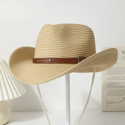 Western Cowboyhut mit breiter Krempe und Windband – stylischer Unisex-Sonnenschutz für draußen.