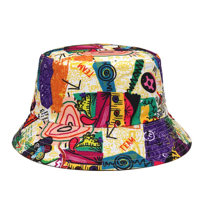 Wendbarer Panama-Bucket-Hat mit Tier- und Buchstabenprint – leicht, stylisch und ideal für Sommer, Strand oder Angeln.