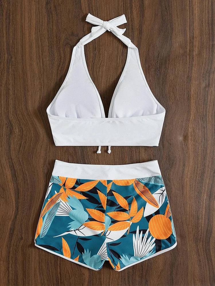Halter-Bikini Set – Zweiteiliges High-Waist Design mit Print