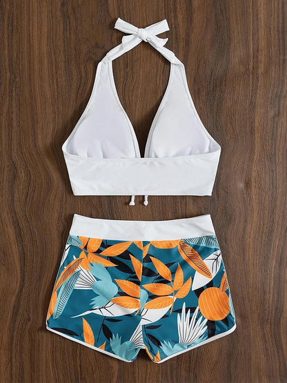Halter-Bikini Set – Zweiteiliges High-Waist Design mit Print