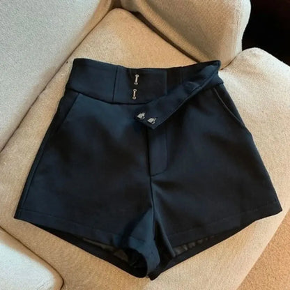Schwarze High-Waist Shorts – Harajuku A-Linien-Design, Figurbetonte gerade Passform
