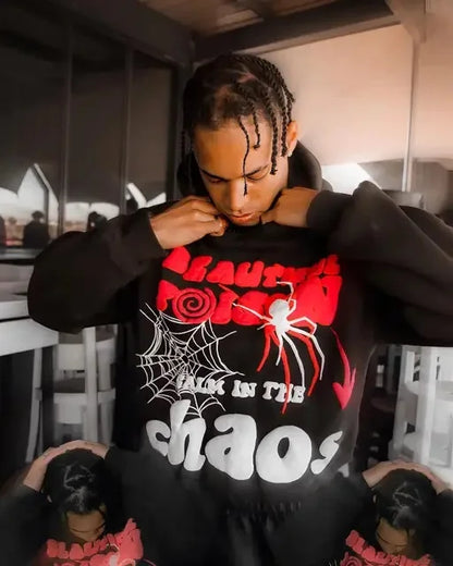 Y2K Hoodie & Sweatpants – Lockerer Harajuku-Sweater mit Print und Taschen im Hip-Hop-Punk-Stil