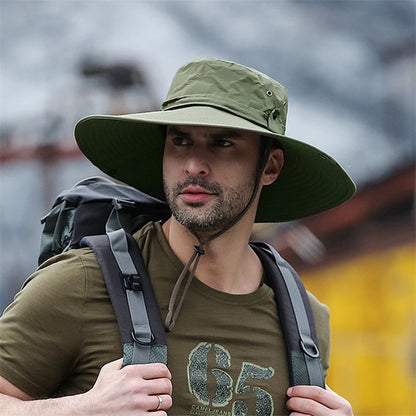 Modischer Bucket Hat im Cowboy-Stil mit breiter Krempe – atmungsaktiv, UV-schützend und ideal für Angeln, Wandern oder Strand.