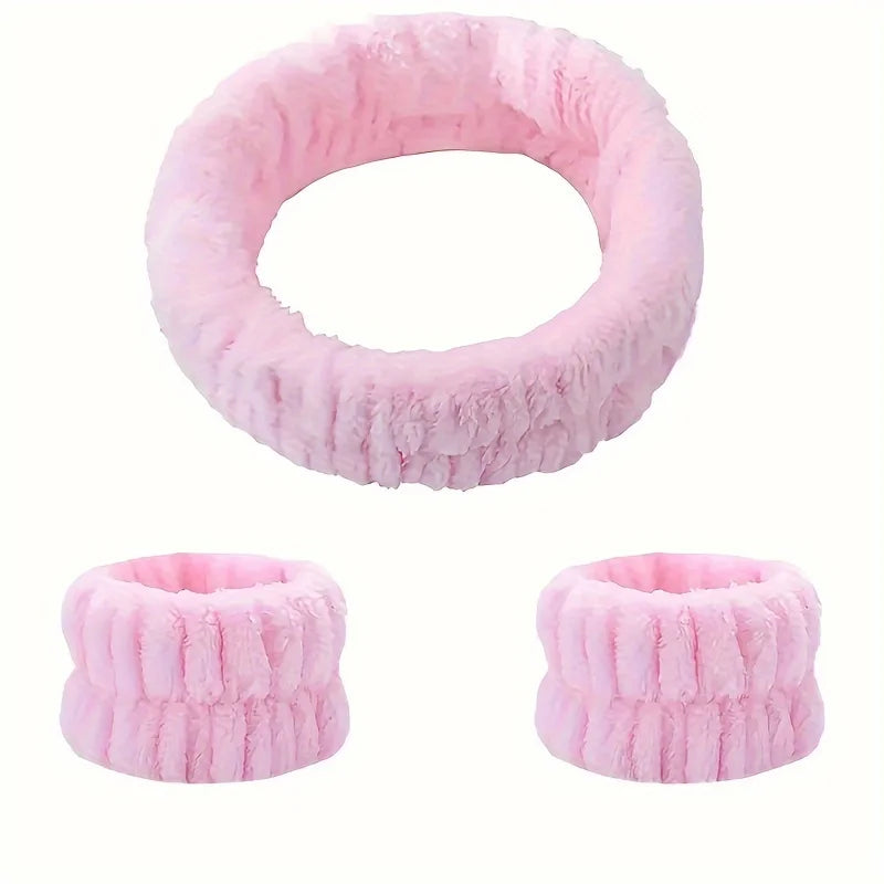 Coral Velvet Facial High-elastic Makeup Hairband Face Wash Wristband Set - Face Wash, Facial Mask, Skin Care
