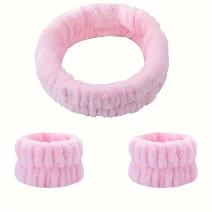 Coral Velvet Facial High-elastic Makeup Hairband Face Wash Wristband Set - Face Wash, Facial Mask, Skin Care