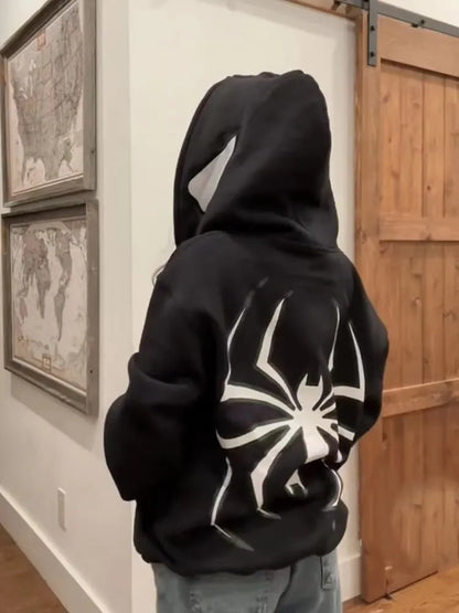 Hoodie à zip intégral Spider – Sweatshirt oversize avec un design graphique accrocheur dans le style Harajuku. Streetwear stylé pour des looks individuels dans le style gothique et Y2K.
