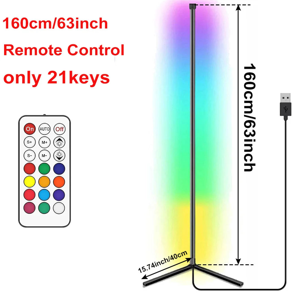 Lampe d'angle Bluetooth Smart APP 160 cm Dimmable RGB LED Lumière d'ambiance Alexa Lampe sur pied pour chambre à coucher Décoration de jeu Noël