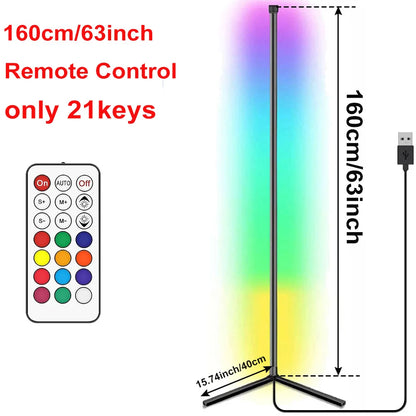 Lampe d'angle Bluetooth Smart APP 160 cm Dimmable RGB LED Lumière d'ambiance Alexa Lampe sur pied pour chambre à coucher Décoration de jeu Noël