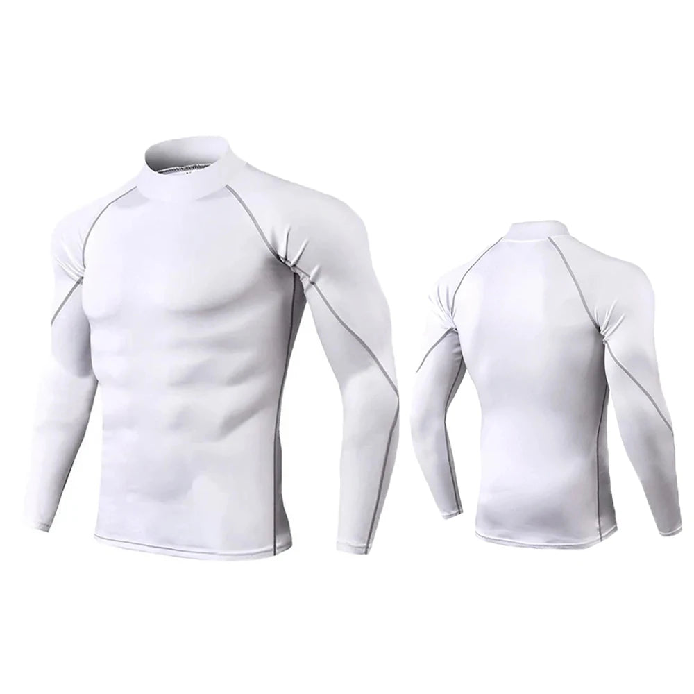 Schnelltrocknendes Kompressionsshirt mit Rollkragen und langen Ärmeln – figurbetont, atmungsaktiv und ideal für Sport oder Alltag.