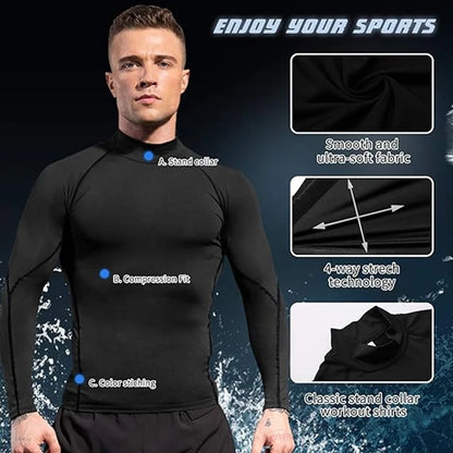 Schnelltrocknendes Kompressionsshirt mit Rollkragen und langen Ärmeln – figurbetont, atmungsaktiv und ideal für Sport oder Alltag.