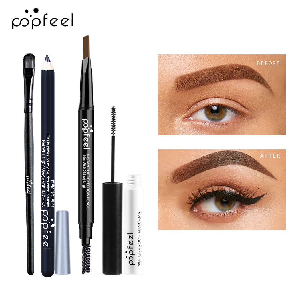 POPFEEL Eye Make-up Set mit Lidschattenpalette, Eyeliner, Mascara & Brauenstift – praktisches Komplett-Set, perfekt als Geschenk für Make-up-Fans.