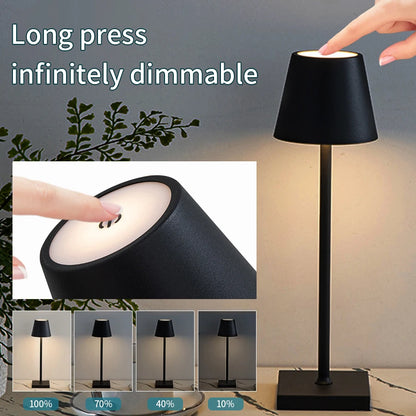 LED-Tischlampe mit Touch-Steuerung, 3-stufig dimmbar und kabellos USB-aufladbar – für Schreibtisch oder Raumbeleuchtung.