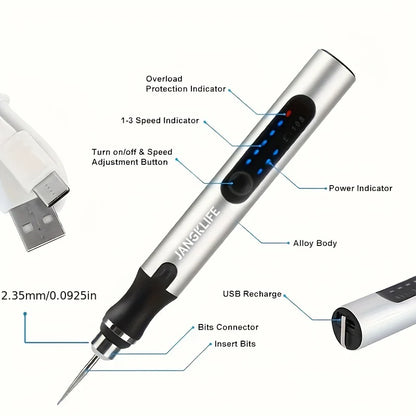 Kabelloses USB-Rotationswerkzeug-Set – kompakter Gravurstift für Holz, Metall, Glas & Schmuck, ideal für präzises DIY & Handwerk.