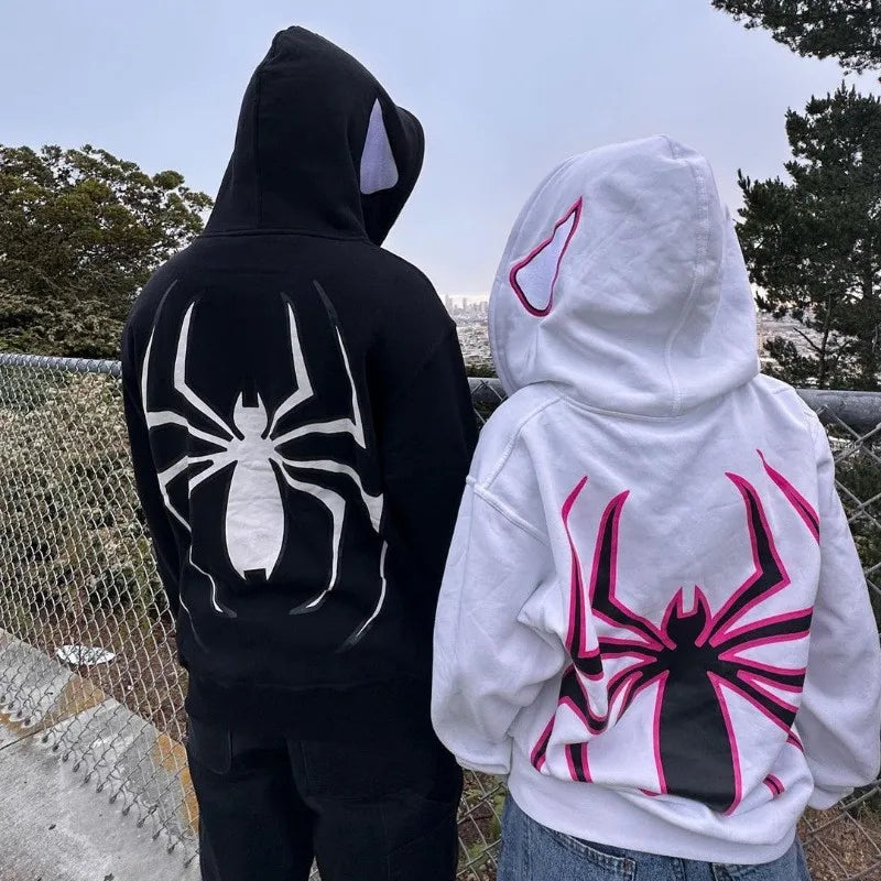 Hoodie à zip intégral Spider – Sweatshirt oversize avec un design graphique accrocheur dans le style Harajuku. Streetwear stylé pour des looks individuels dans le style gothique et Y2K.