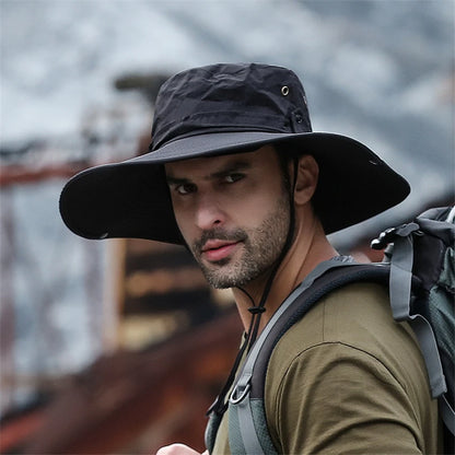 Modischer Bucket Hat im Cowboy-Stil mit breiter Krempe – atmungsaktiv, UV-schützend und ideal für Angeln, Wandern oder Strand.