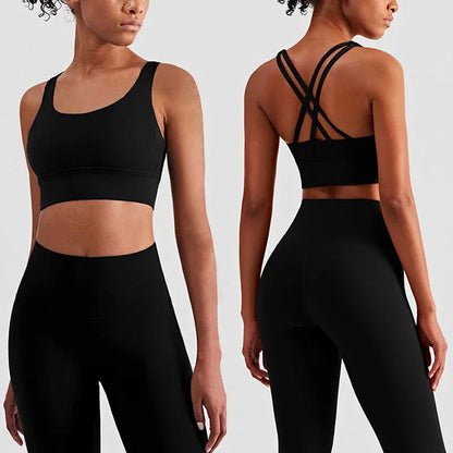 Conjunto de fitness de 2 piezas con sujetador deportivo tipo push-up y leggings – cómodo, de soporte e ideal para el gimnasio, yoga o pilates.