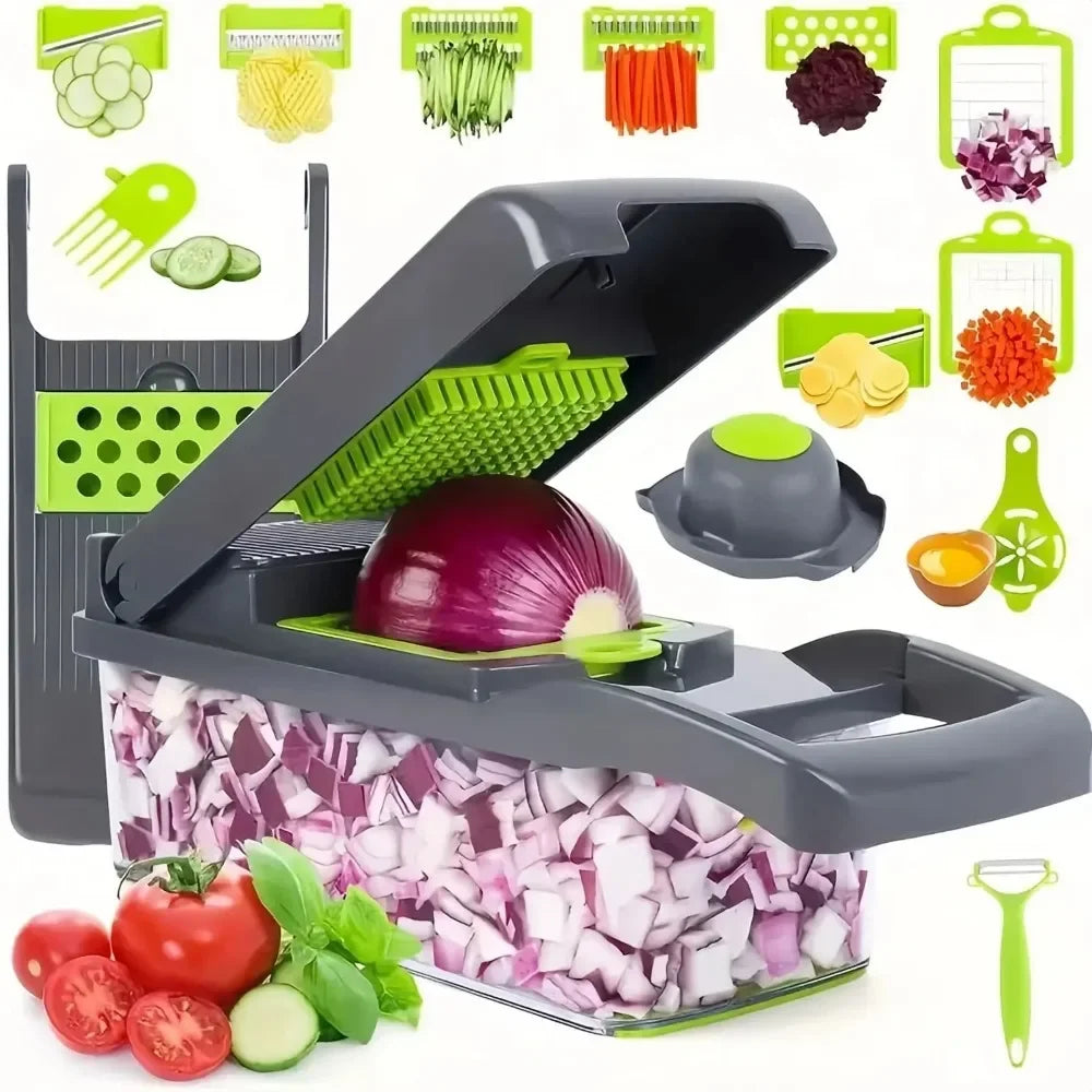 Multifunktionaler Gemüseschneider – 14/16-in-1 Slicer, Dicer & Reibe mit Griff für die Küche