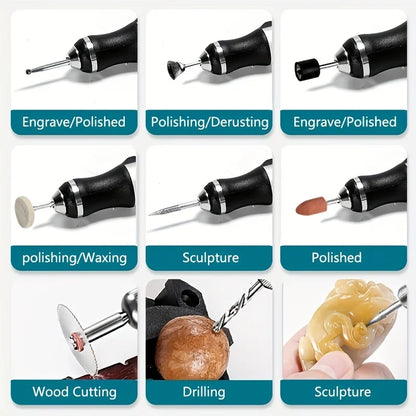 Kabelloses USB-Rotationswerkzeug-Set – kompakter Gravurstift für Holz, Metall, Glas & Schmuck, ideal für präzises DIY & Handwerk.