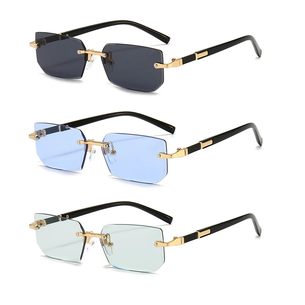 Modische randlose Rechteck-Sonnenbrille – unisex, leicht & stylisch, ideal für Sommer, Reisen oder trendige Alltagslooks.
