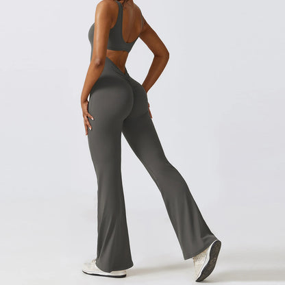 Jumpsuit de fitness avec décolleté en V dans le dos – extensible, ajusté et parfait pour le yoga, l'entraînement ou le workout.