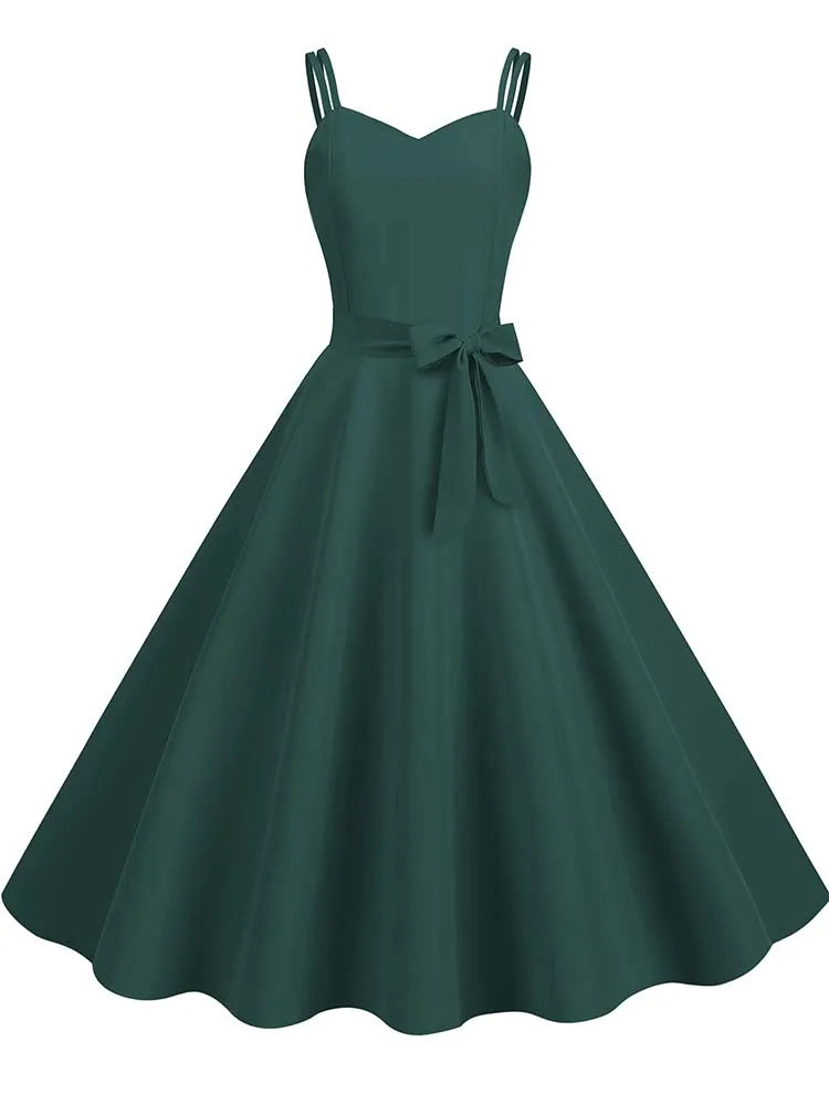 Spaghetti-Träger Midi-Kleid – Ärmelloses Kleid mit hoher Taille, Elegantes Vintage-Design für Partys