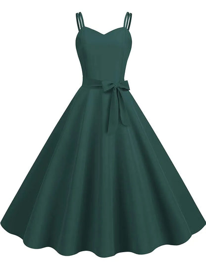 Spaghetti-Träger Midi-Kleid – Ärmelloses Kleid mit hoher Taille, Elegantes Vintage-Design für Partys