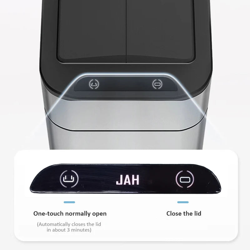 Automatischer Mülleimer aus Edelstahl mit Sensor – 15–20L Fassungsvermögen, geruchsdicht und perfekt für Küche oder Bad.