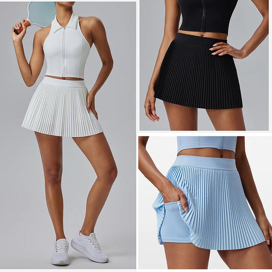 Schnelltrocknender Sportrock mit Blumenmuster & Falten-Design – mit integrierten Shorts, ideal für Tennis, Badminton & Fitness.