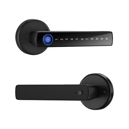Serrure de porte intelligente avec capteur d'empreintes digitales et code numérique – sans clé, sécurisée et contrôlable via l'application Tuya pour votre maison intelligente.