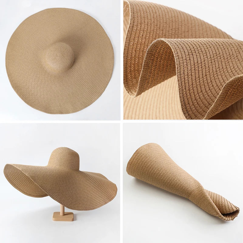 XL Strohhut mit 70 cm Krempe – faltbar, leicht und ideal als UV-Schutz am Strand oder unterwegs.