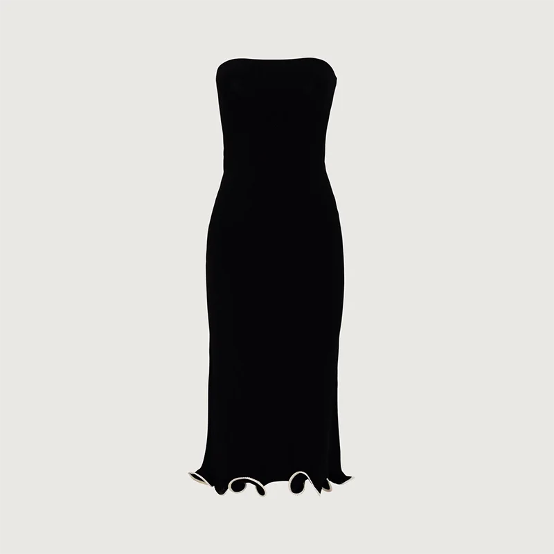 Vestido de punto ajustado con detalles en contraste y mangas largas – elegante, cómodo y perfecto para apariciones con estilo.
