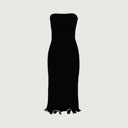 Vestido de punto ajustado con detalles en contraste y mangas largas – elegante, cómodo y perfecto para apariciones con estilo.